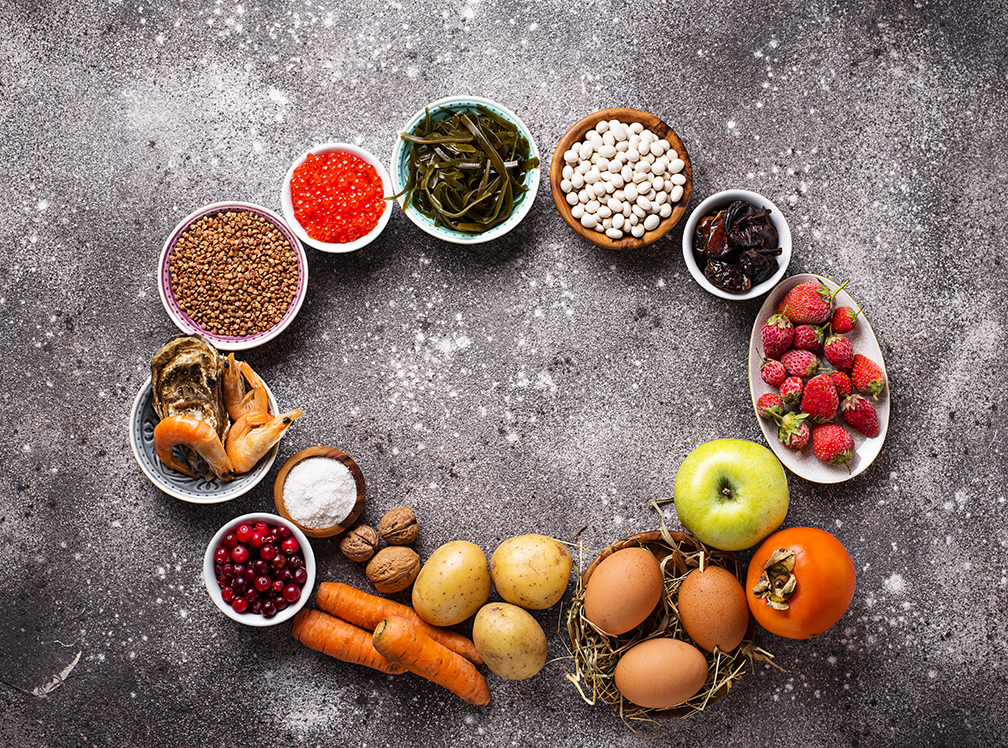 Plates of healthy and nutritional food.